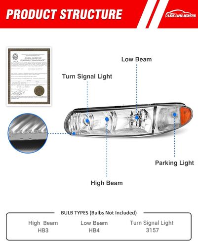 for Buick Century 1997-2005 Headlight Assembly Compatible with 1997-2004 Regal OE Halogen Headlight Replacement Driver and Passenger Side (Bulb Not Included)（W/O Bulbs） in Saudi Arabia