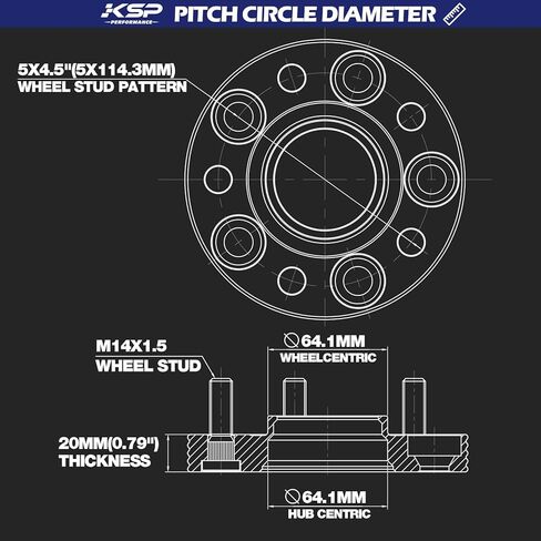 KSP 20mm Wheel Spacers for Tesla Model 3/Y, 5x114.3 Wheel Spacer for 2017+ Tesla Model 3 | 2020+ Tesla Model Y, 5x4.5 Hubcentric Spacers 64.1mm Hub Bore with M14x1.5 Studs, 6061-T6 Aluminum 2PCS in Saudi Arabia