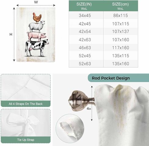 Farm Animals Tie Up Curtains for Window, Retro Farmhouse Cow Pig Chickens Sheeps Thermal Insulated Balloon Shade Adjustable Rod Pocket Curtains Valance Panels for Kitchen Bathroom Café 42'' x 63'' in Saudi Arabia