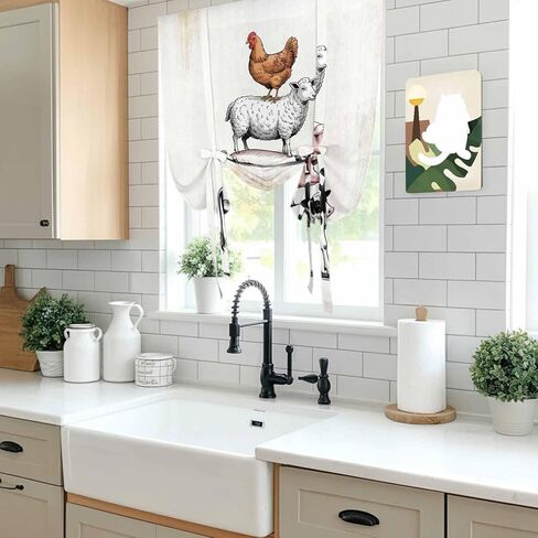 Farm Animals Tie Up Curtains for Window, Retro Farmhouse Cow Pig Chickens Sheeps Thermal Insulated Balloon Shade Adjustable Rod Pocket Curtains Valance Panels for Kitchen Bathroom Café 42'' x 63'' in Saudi Arabia
