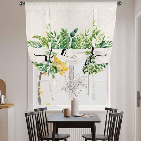 Eucalyptus Leaves Tie Up Curtains for Window, Farmhouse Vintage Green Leaf Branches Thermal Insulated Balloon Shade Adjustable Rod Pocket Curtains Valance Panels for Kitchen Bathroom Café 34'' x 45'' in Saudi Arabia