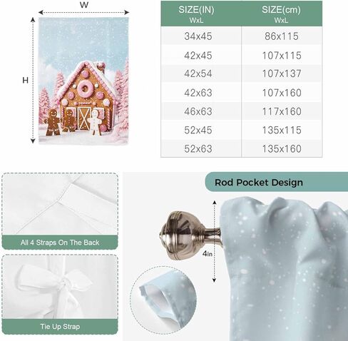 Pink Christmas Tie Up Curtains for Window, Xmas Tree Blue Sky Snowflake Farmhouse Thermal Insulated Balloon Shade Adjustable Rod Pocket Curtains Valance Panels for Kitchen Bathroom Café 46'' x 63'' in Saudi Arabia