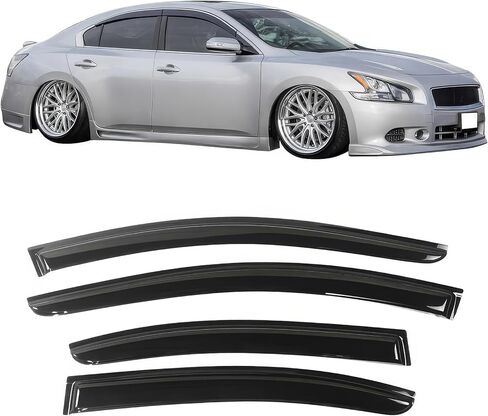 Window Visor Compatible with 2009-2015 Nissan Maxima, Slim Style Acrylic Smoke Tinted & Semi-Transparent Sun Rain Shade Guard Wind Vent Air Deflector by IKON MOTORSPORTS, 2010 2011 2012 2013 in Saudi Arabia
