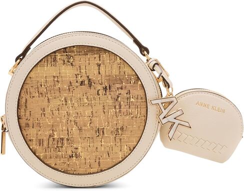 Anne Klein Womens Cork Circle Bag with Convertible Strap, Parchment in Saudi Arabia