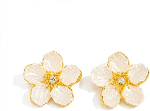 Dainty Textured Shell Flower Crystal Gold Earrings for women Trendy Exquisite Sparkly Cubic Zircon Stud Earring Y2K Prom Party Floral Jewelry Gifts in Kuwait