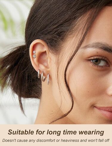 11 Pairs Surgical Steel Earrings Sets for Multiple Piercing Lightweight Small Huggie Hoop Earrings CZ Stud Earrings for Women Cartilage Trendy Hypoallergenic free combination（gold/silver/roes) in Saudi Arabia