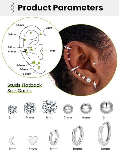 11 Pairs Surgical Steel Earrings Sets for Multiple Piercing Lightweight Small Huggie Hoop Earrings CZ Stud Earrings for Women Cartilage Trendy Hypoallergenic free combination（gold/silver/roes) in Saudi Arabia