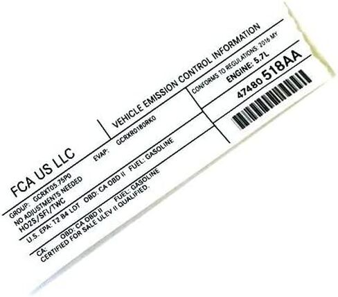 Mopar 47480518AA LABEL VEHICLE EMISSION CONTROL IN in Saudi Arabia