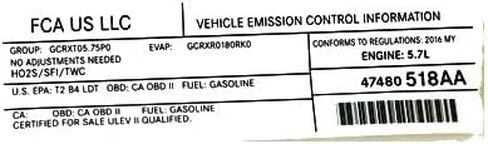 Mopar 47480518AA LABEL VEHICLE EMISSION CONTROL IN in Saudi Arabia