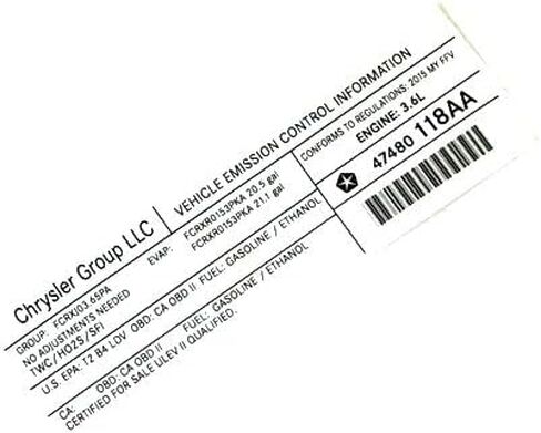 Mopar 47480118AA LABEL VEHICLE EMISSION CONTROL IN in Saudi Arabia