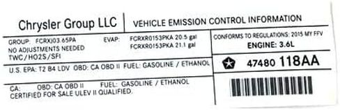 Mopar 47480118AA LABEL VEHICLE EMISSION CONTROL IN in Saudi Arabia