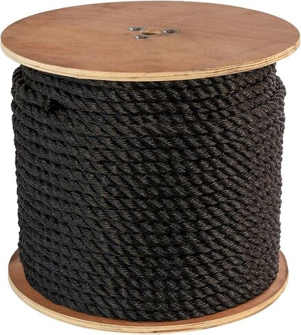 ATERET Twisted 3-Strand Black Polypropylene Rope Monofilament I 1" x 50 Feet I 12,825 lbs. Tensile Strength I Lightweight & Heavy-Duty Synthetic Cord for DIY Projects, Marine, Commercial Use in Kuwait