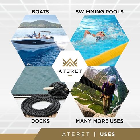 ATERET Twisted 3-Strand Black Polypropylene Rope Monofilament I 1" x 50 Feet I 12,825 lbs. Tensile Strength I Lightweight & Heavy-Duty Synthetic Cord for DIY Projects, Marine, Commercial Use in Kuwait