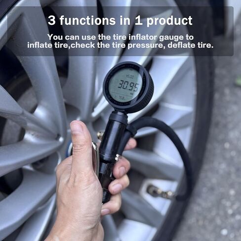 Digital Tire Pressure Gauge 250 PSI Air Chuck & Compressor Accessories Heavy Duty with Quick Connect Coupler 0.01 Display Resolution with High Accuracy Sensor Type-C Charging Function in Kuwait