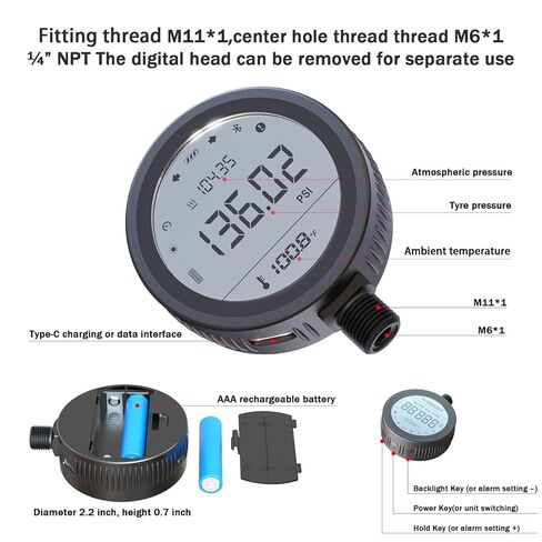 Digital Tire Pressure Gauge 250 PSI Air Chuck & Compressor Accessories Heavy Duty with Quick Connect Coupler 0.01 Display Resolution with High Accuracy Sensor Type-C Charging Function in Kuwait