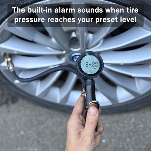 Digital Tire Pressure Gauge 250 PSI Air Chuck & Compressor Accessories Heavy Duty with Quick Connect Coupler 0.01 Display Resolution with High Accuracy Sensor Type-C Charging Function in Kuwait