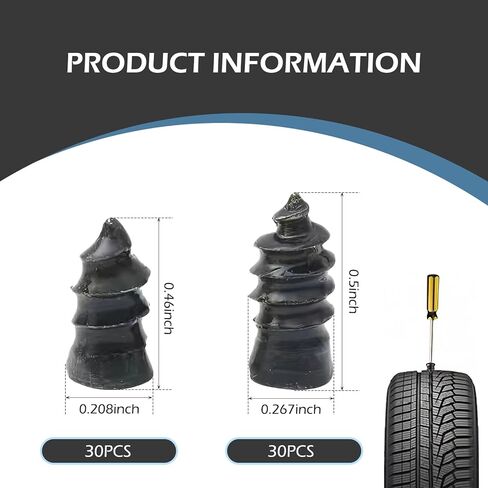60PCS Tire Repair Rubber Nail, Vacuum Tire Repair Kits Spiral Rubber Nails, Self-Service Tire Repair Nail, Rubber Screws Fast Tool for Auto Truck, Motorcycle, Tractor tire Puncture Repair in Kuwait