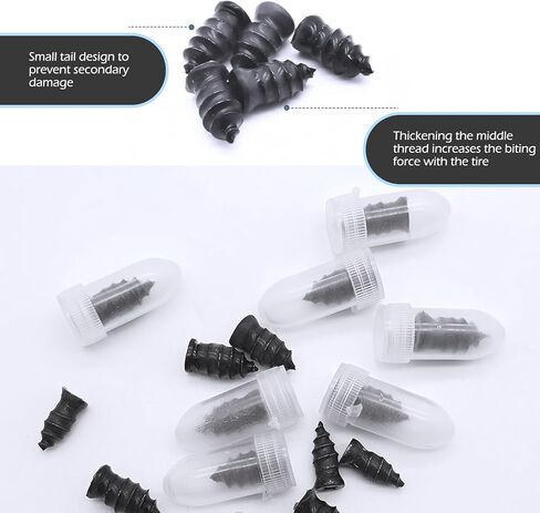 60PCS Tire Repair Rubber Nail, Vacuum Tire Repair Kits Spiral Rubber Nails, Self-Service Tire Repair Nail, Rubber Screws Fast Tool for Auto Truck, Motorcycle, Tractor tire Puncture Repair in Kuwait