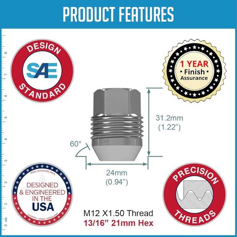 Wheel Accessories Parts 20 pcs M12x1.5 12x1.5 Thread OEM Style Lug Nuts 1.23" Long Chrome 13/16" 21mm Hex Hex Fits Chevrolet Malibu Camaro Corvette ｜ Pontiac Firebird 9599296 ｜ 611-150 ｜ 12337896 in Saudi Arabia