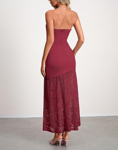 HYPERFIRE Wedding Guest Dresses for Women Summer Strapless Backless Tube Top Maxi Dress with Lace in Saudi Arabia