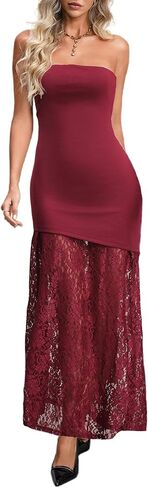 HYPERFIRE Wedding Guest Dresses for Women Summer Strapless Backless Tube Top Maxi Dress with Lace in Saudi Arabia