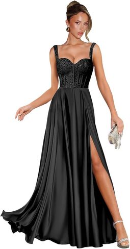 Sparkly Sequin Prom Dresses 2026 Corset Beaded Silk Satin Formal Evening Gown for Women in Saudi Arabia