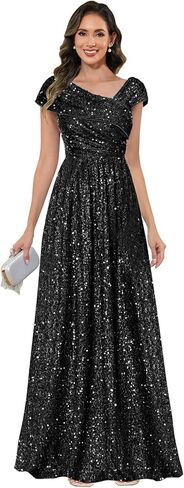 Sparkly Sequin A Line Mother of The Bride Dresses for Women V Neck Long Formal Gowns Evening Dress in Kuwait