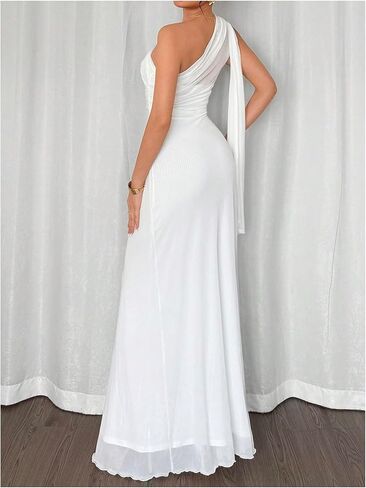 GORGLITTER Women's One Shoulder Mesh Bodycon Maxi Dress Sexy Prom Formal Sleeveless Bridesmaid Wedding Guest Dresses in Saudi Arabia