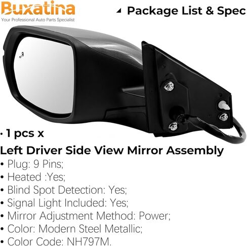 76258-TLA-A32 Modern Steel Metallic Driver Side Door Mirror Assembly Replacement for Honda CR-V 2017-2022 with 9 Pins/Power Adjust/Heated/Signal Light/Blind Spot Replace# 76258TLAA32 in Kuwait