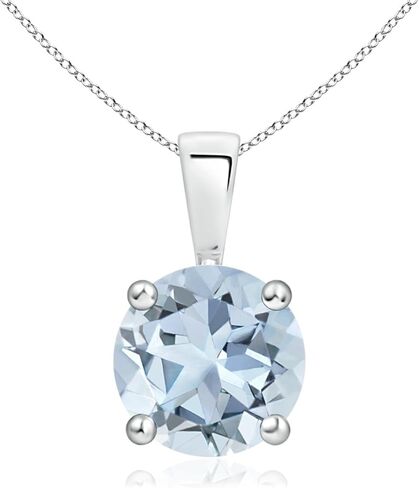 Angara Natural Aquamarine Solitaire Pendant for Women | Round Aquamarine Solitaire Pendant Necklace in 14K Solid Gold/Silver/Platinum With 18" Chain | March Birthday, Gemstone Jewelry Gift in Saudi Arabia