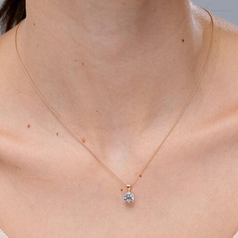 Angara Natural Aquamarine Solitaire Pendant for Women | Round Aquamarine Solitaire Pendant Necklace in 14K Solid Gold/Silver/Platinum With 18" Chain | March Birthday, Gemstone Jewelry Gift in Saudi Arabia