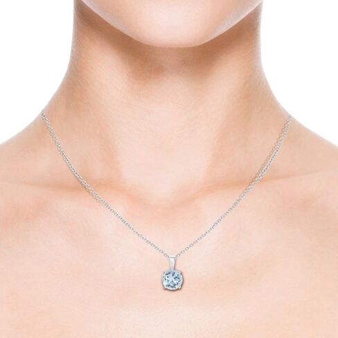 Angara Natural Aquamarine Solitaire Pendant for Women | Round Aquamarine Solitaire Pendant Necklace in 14K Solid Gold/Silver/Platinum With 18" Chain | March Birthday, Gemstone Jewelry Gift in Saudi Arabia