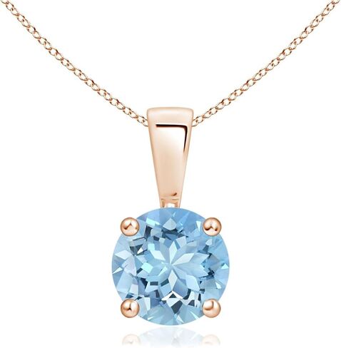 Angara Natural Aquamarine Solitaire Pendant for Women | Round Aquamarine Solitaire Pendant Necklace in 14K Solid Gold/Silver/Platinum With 18" Chain | March Birthday, Gemstone Jewelry Gift in Saudi Arabia