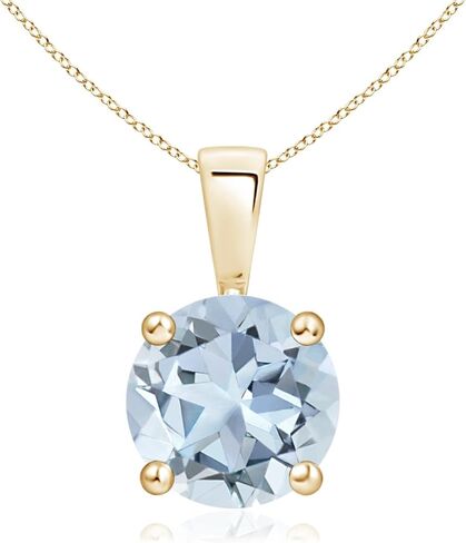 Angara Natural Aquamarine Solitaire Pendant for Women | Round Aquamarine Solitaire Pendant Necklace in 14K Solid Gold/Silver/Platinum With 18" Chain | March Birthday, Gemstone Jewelry Gift in Saudi Arabia