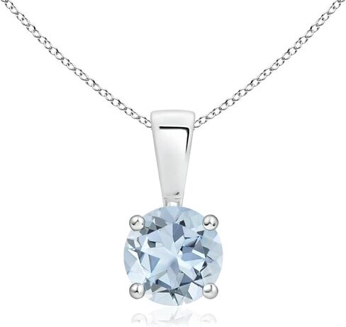 Angara Natural Aquamarine Solitaire Pendant for Women | Round Aquamarine Solitaire Pendant Necklace in 14K Solid Gold/Silver/Platinum With 18" Chain | March Birthday, Gemstone Jewelry Gift in Saudi Arabia