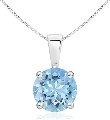 Angara Natural Aquamarine Solitaire Pendant for Women | Round Aquamarine Solitaire Pendant Necklace in 14K Solid Gold/Silver/Platinum With 18" Chain | March Birthday, Gemstone Jewelry Gift in Saudi Arabia