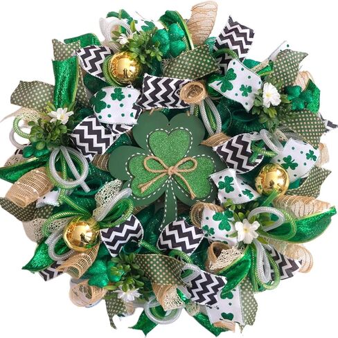 TEMPUS 16 inch st.Patrick's Day Wreath Decor Green Spring Wreath Mesh Tube Yarn Ribbon Berry Decorative Door Hanging Holiday Celebration Wall Decor in Saudi Arabia