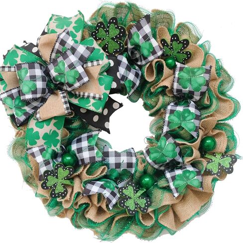 TEMPUS 16 inch st.Patrick's Day Wreath Decor Green Spring Wreath Mesh Tube Yarn Ribbon Berry Decorative Door Hanging Holiday Celebration Wall Decor in Saudi Arabia