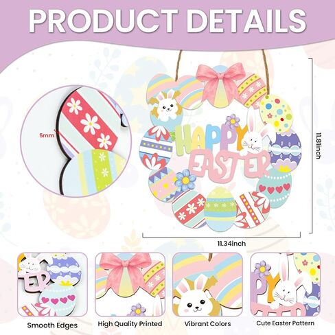 علامة باب بيضة عيد الفصح - زينة عيد الفصح السعيد مع إكليل خشب بيض الأرنب للباب الأمامي ونافذة الشرفة ديكور معلق على الحائط، ديكور الربيع للمنزل in Kuwait