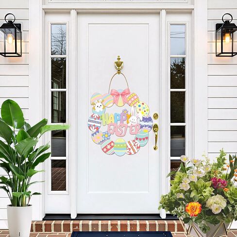 علامة باب بيضة عيد الفصح - زينة عيد الفصح السعيد مع إكليل خشب بيض الأرنب للباب الأمامي ونافذة الشرفة ديكور معلق على الحائط، ديكور الربيع للمنزل in Kuwait