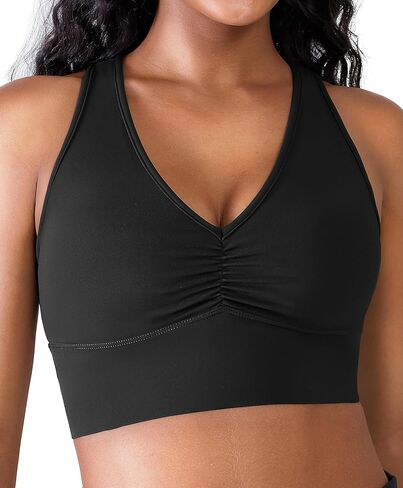 BRXL Medium Support Sports Bra with Removable Pads Racerback Longline Buttery Soft Workout Gym Yoga V Neck in Saudi Arabia