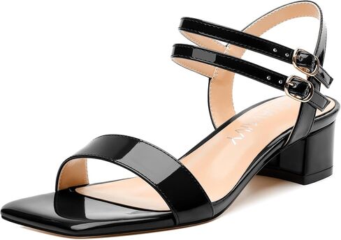 Women's Low Heel Sandals - Open Square Toe with Adjustable Ankle Strap, Solid Color Casual Heeled Sandals for Work & Daily Outings in Saudi Arabia