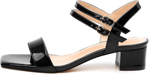 Women's Low Heel Sandals - Open Square Toe with Adjustable Ankle Strap, Solid Color Casual Heeled Sandals for Work & Daily Outings in Saudi Arabia