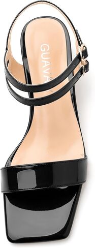 Women's Low Heel Sandals - Open Square Toe with Adjustable Ankle Strap, Solid Color Casual Heeled Sandals for Work & Daily Outings in Saudi Arabia
