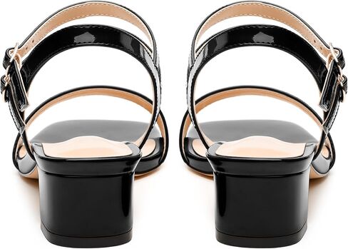 Women's Low Heel Sandals - Open Square Toe with Adjustable Ankle Strap, Solid Color Casual Heeled Sandals for Work & Daily Outings in Saudi Arabia