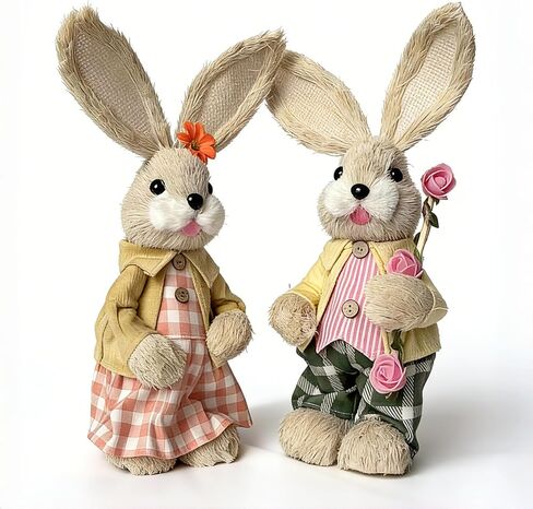 تماثيل أرنب عيد الفصح - 30.48 سم، أصفر، عبوتان - تماثيل أرنب السيزال وأرنب أرنب المزارع لتزيين طاولة الحديقة وديكور الحفلات الخارجية in Kuwait