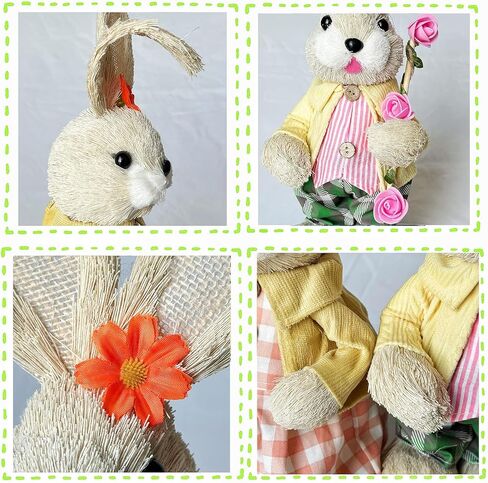 تماثيل أرنب عيد الفصح - 30.48 سم، أصفر، عبوتان - تماثيل أرنب السيزال وأرنب أرنب المزارع لتزيين طاولة الحديقة وديكور الحفلات الخارجية in Kuwait