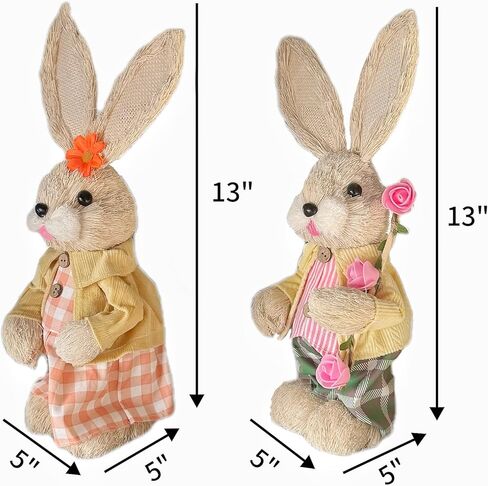 تماثيل أرنب عيد الفصح - 30.48 سم، أصفر، عبوتان - تماثيل أرنب السيزال وأرنب أرنب المزارع لتزيين طاولة الحديقة وديكور الحفلات الخارجية in Kuwait