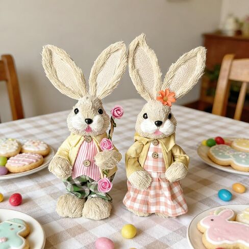 تماثيل أرنب عيد الفصح - 30.48 سم، أصفر، عبوتان - تماثيل أرنب السيزال وأرنب أرنب المزارع لتزيين طاولة الحديقة وديكور الحفلات الخارجية in Kuwait