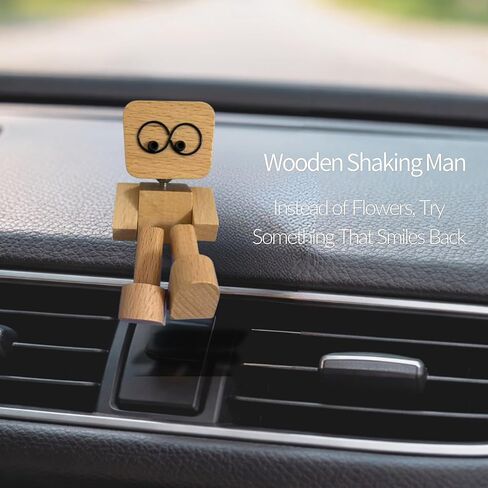 Shaking Feet Wooden Man Figurine with Spring Legs, Cute Wobbly Wooden Statue for Car Dashboard & Desk Decor, Customizable Face Expression Doll with Storage Box, Fun Gift for Drivers & Friends in Saudi Arabia